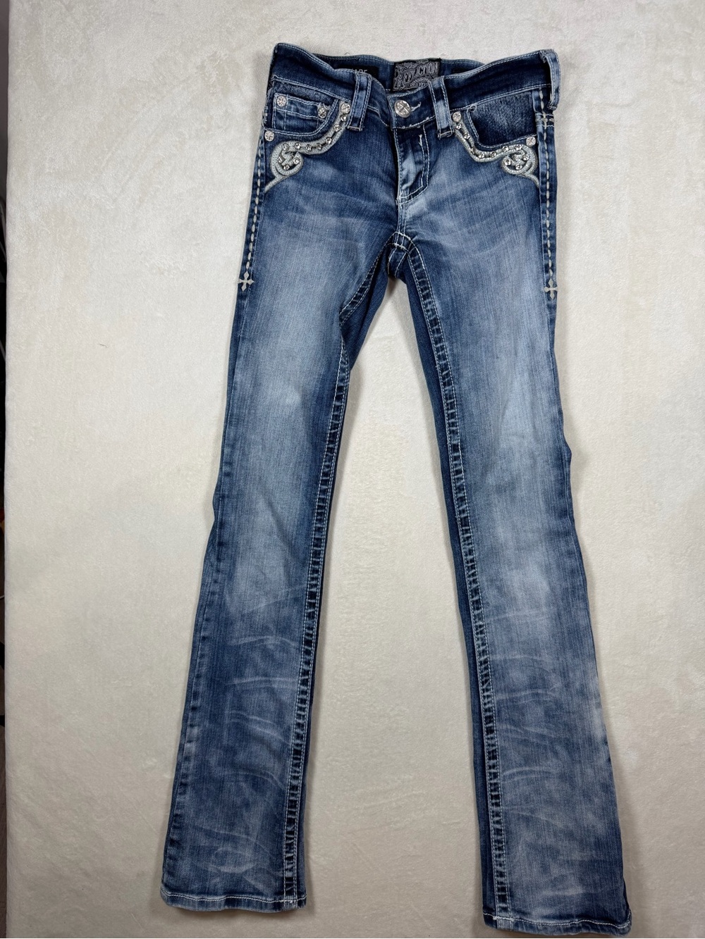 Affliction Y2K Jade Size 25 Embellished Blue Studded Rhinestones Skinny Jeans